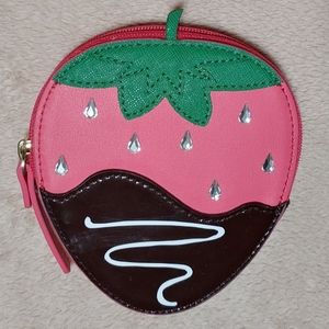 New, unused Kate Spade Small Zip Pouch - strawberry, pink, brown, green